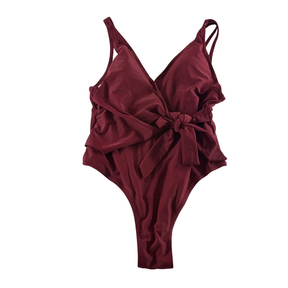 Cupshe Burgundy Red Wrap Front Side Tie One Piece Swimsuit Size M OSC-912C